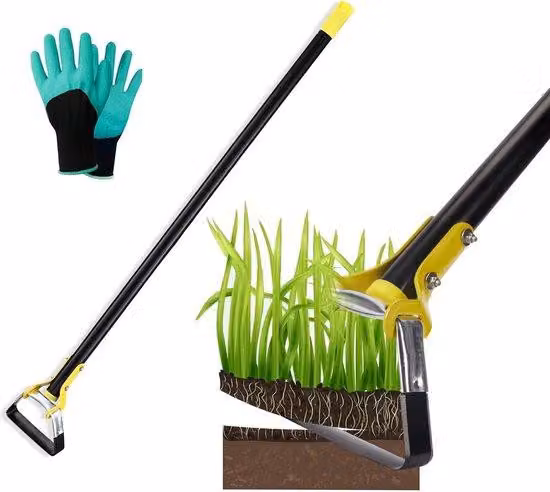 Unyqoos® Zappa ergonomica da giardino con manico regolabile (76/114/152 cm), lama cava, acciaio inossidabile spesso, diametro 3,3 cm – Ideale per rimuovere le erbacce e scavare