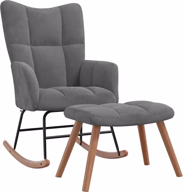 Poltrona Relax con Poggiapiedi in Velluto Grigio con Design Moderno