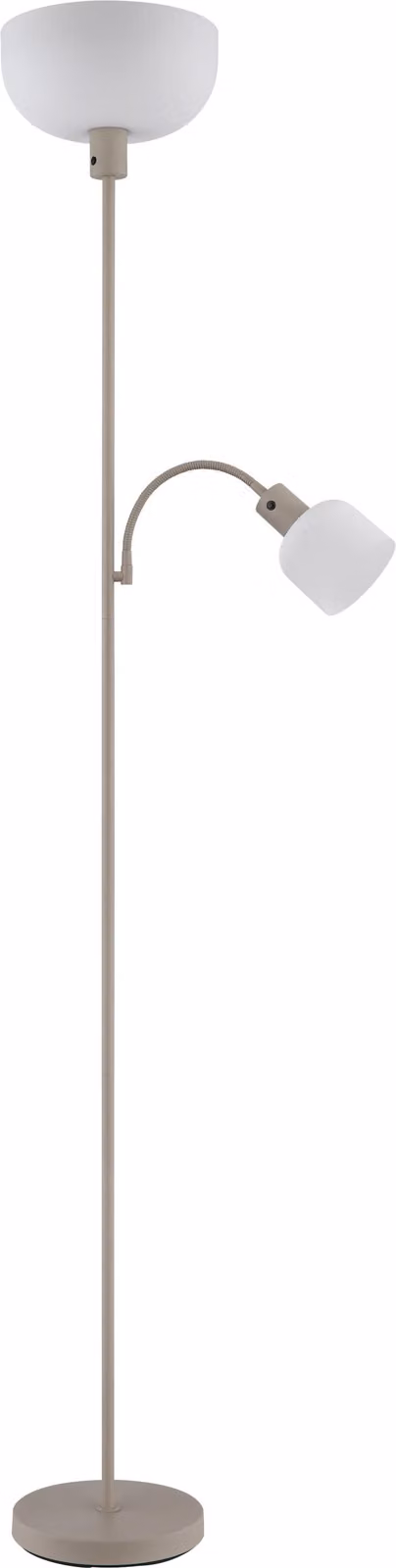 Lampada da terra, metallo, colore sabbia opaco, paralume opalino, H 178cm