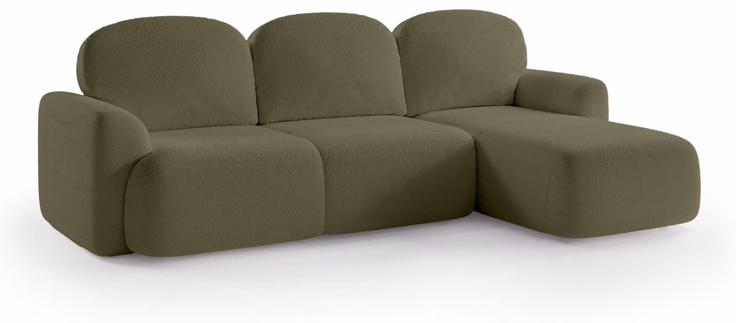 Divano a tre posti con funzione letto, modello Bulu, lato destro, colore Golden Moos