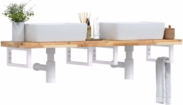 Ripiano a parete per lavabo vidaXL in legno di acacia e metallo bianco