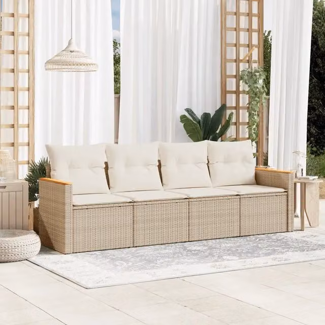 Set Divano da Giardino 4 pz con Cuscini-Sofa da Giardino-Divanetto da esterno Beige in Polyrattan 859200
