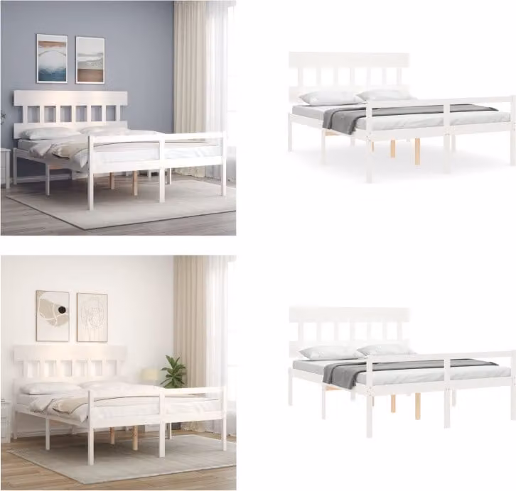 vidaXL Letto Senior con testiera 160x200 cm Bianco in legno massiccio - Letto Senior - Letti Senior - Letti Per Anziani - Letti Per Anziani