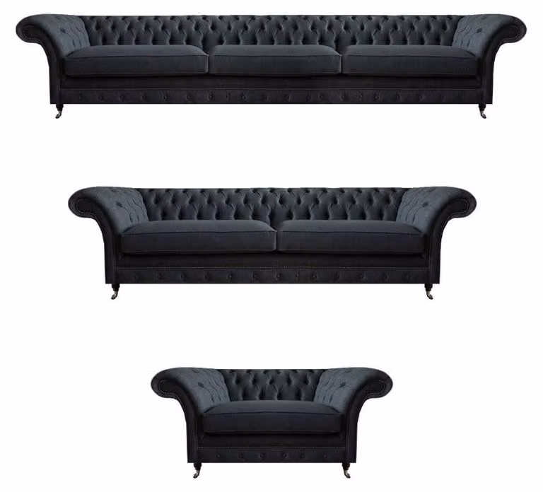 Schwarze Chesterfield Sofagarnitur Moderne Sitzmöbel Wohnzimmer Couchen