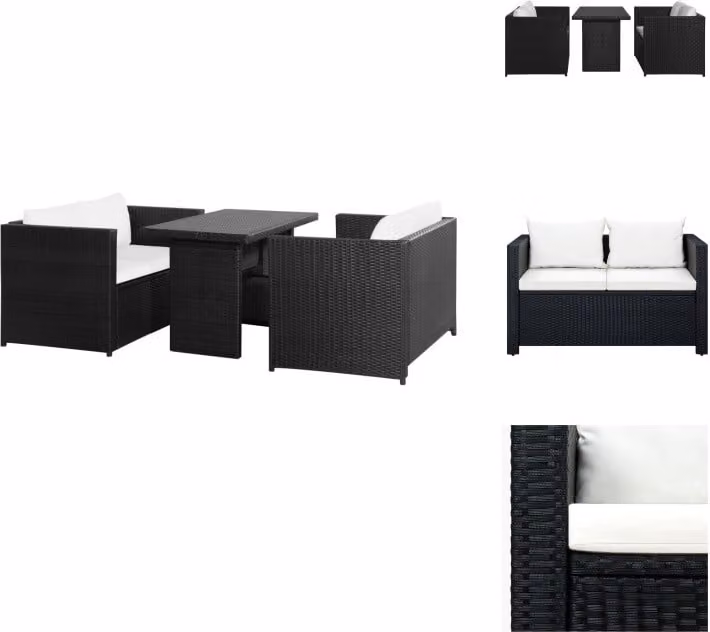 vidaXL Set di 3 pezzi da giardino con cuscini in poly rattan nero - Set di mobili da giardino