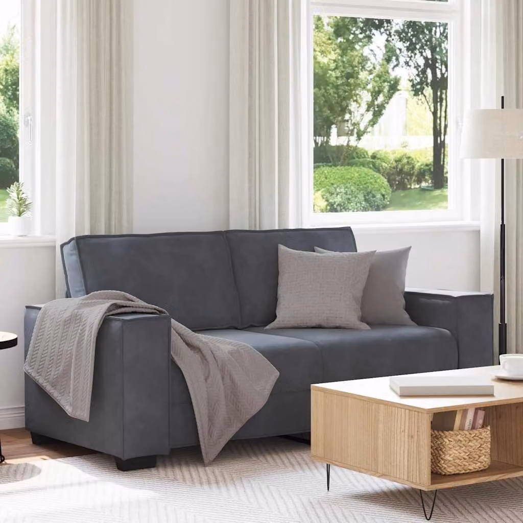 Divano a 2 posti vidaXL in velluto grigio con cuscini, L: 180 cm, P: 78 cm, H: 84 cm