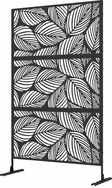 Paravento da esterno decorativo GIORDANOSHOP con design floreale in acciaio nero L: 122 cm, H: 198 cm