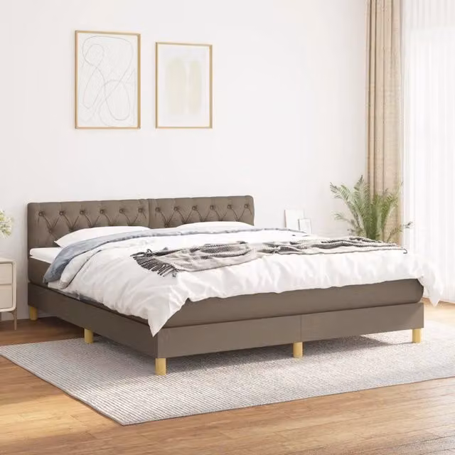 Letto Ibrido con Giroletto a Molle e Materasso vidaXL in Tessuto Beige e Bianco L/P: 160 x 200 cm