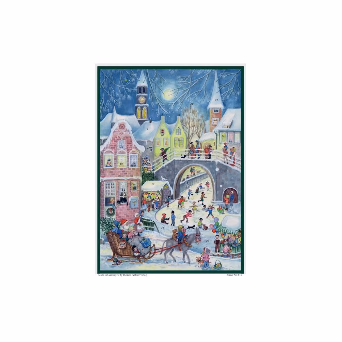 Calendario dell'Avvento con asinello sulla slitta natalizia, stile retrò, 35,5 cm