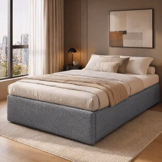 Letto imbottito piattaforma 90x200 cm grigio senza testiera con vano idraulico e cassetto, senza materasso