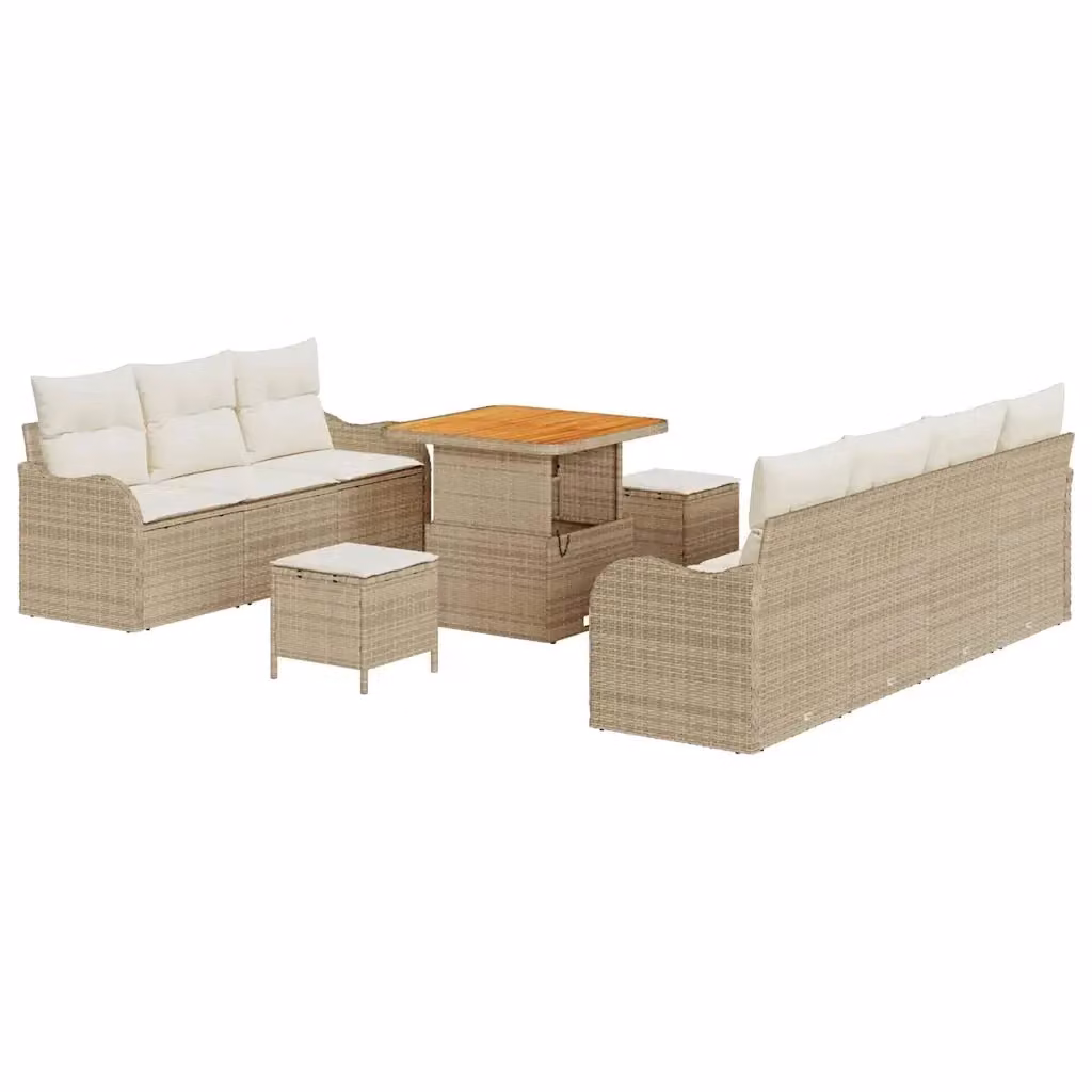 Set Divano da Giardino vidaXL 10 Pezzi Beige con Cuscini e Tavolino in Polyrattan e Acciaio – 2