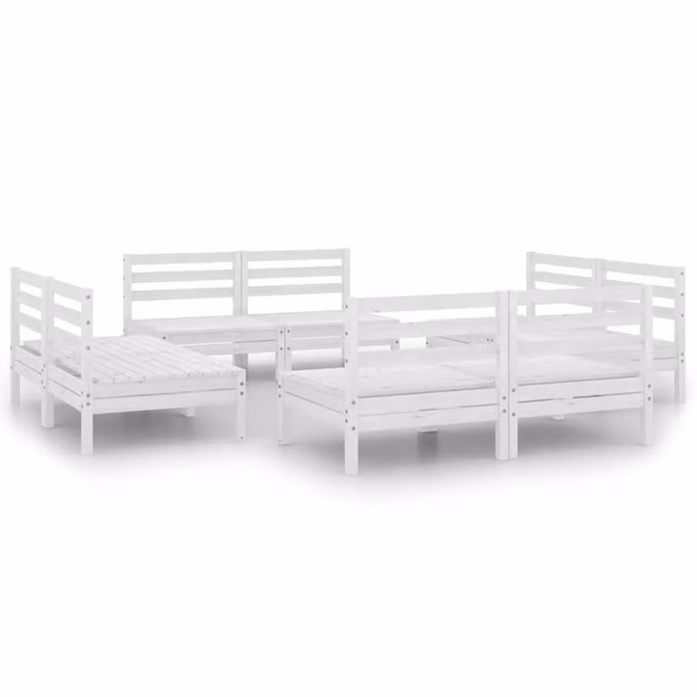 Set Divani da Giardino 8 pz Bianco in Legno Massello di Pino