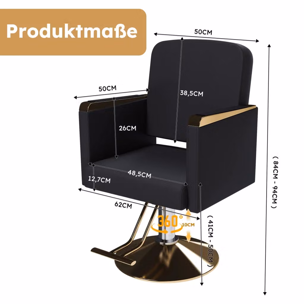 Sedia da Salone Idraulica Minimal Nero e Oro in Ecopelle con Struttura in Metallo, Girevole 360 e Altezza Regolabile – 2