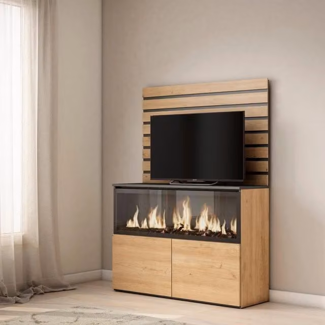 Credenza, 107x35x145cm, Camera da letto, Camino elettrico XXL, colore Rovere RF3418