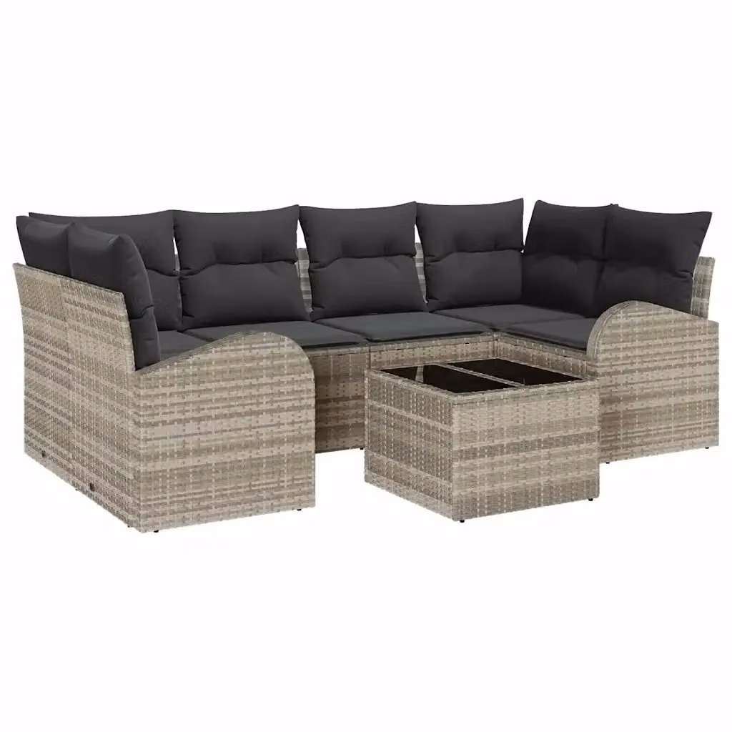 Set Divano da Giardino vidaXL 7 Pezzi in Polyrattan Grigio con Tavolino e Cuscini Imbottiti – 2