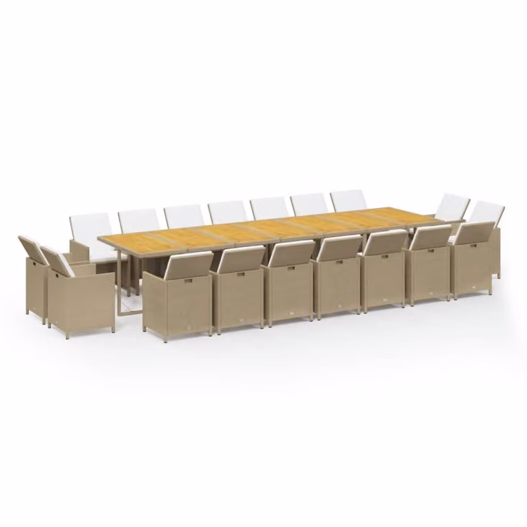 Set da Pranzo per Giardino 19pz con Cuscini in Polyrattan Beige