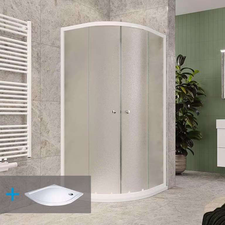 Mereo Set da doccia in Kory Lite, a quarto di cerchio, 90 cm, bianco ALU, Grape e vassoio incl. sifone, senza coltelli - CK35121ZM