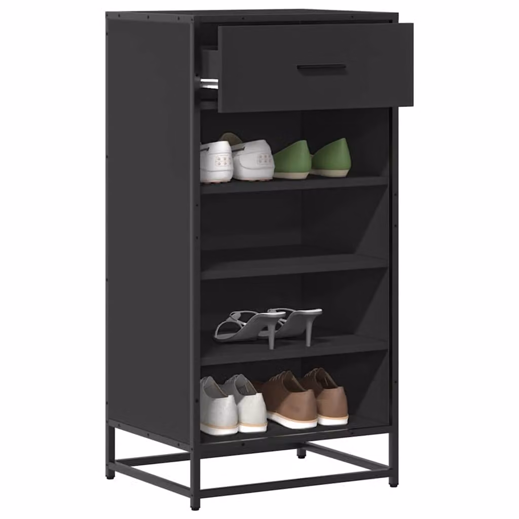 Scarpiera moderna vidaXL nera con ante a cerniera e ripiani interni, L/P/H: 48 x 38 x 97,5 cm