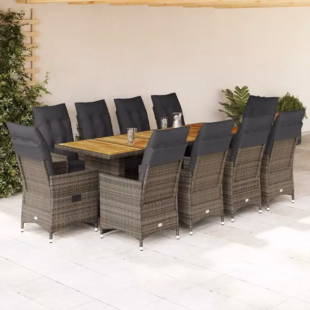 Set Bistrò da Giardino vidaXL 11 pz in Polyrattan e Legno di Acacia Grigio