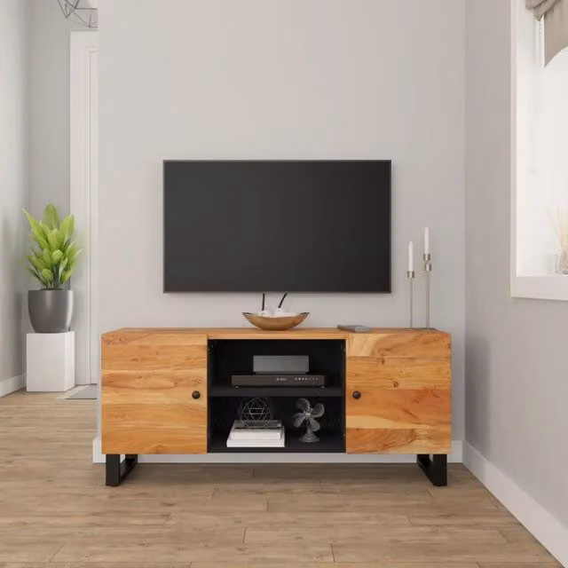 Mobile Porta TV Industrial vidaXL in Legno di Acacia e Metallo, Colore Marrone/Nero, L 105 cm x P 33 cm x H 46 cm – 1