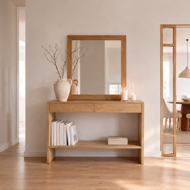 Mobile ingresso Banak in legno marrone con design minimalista