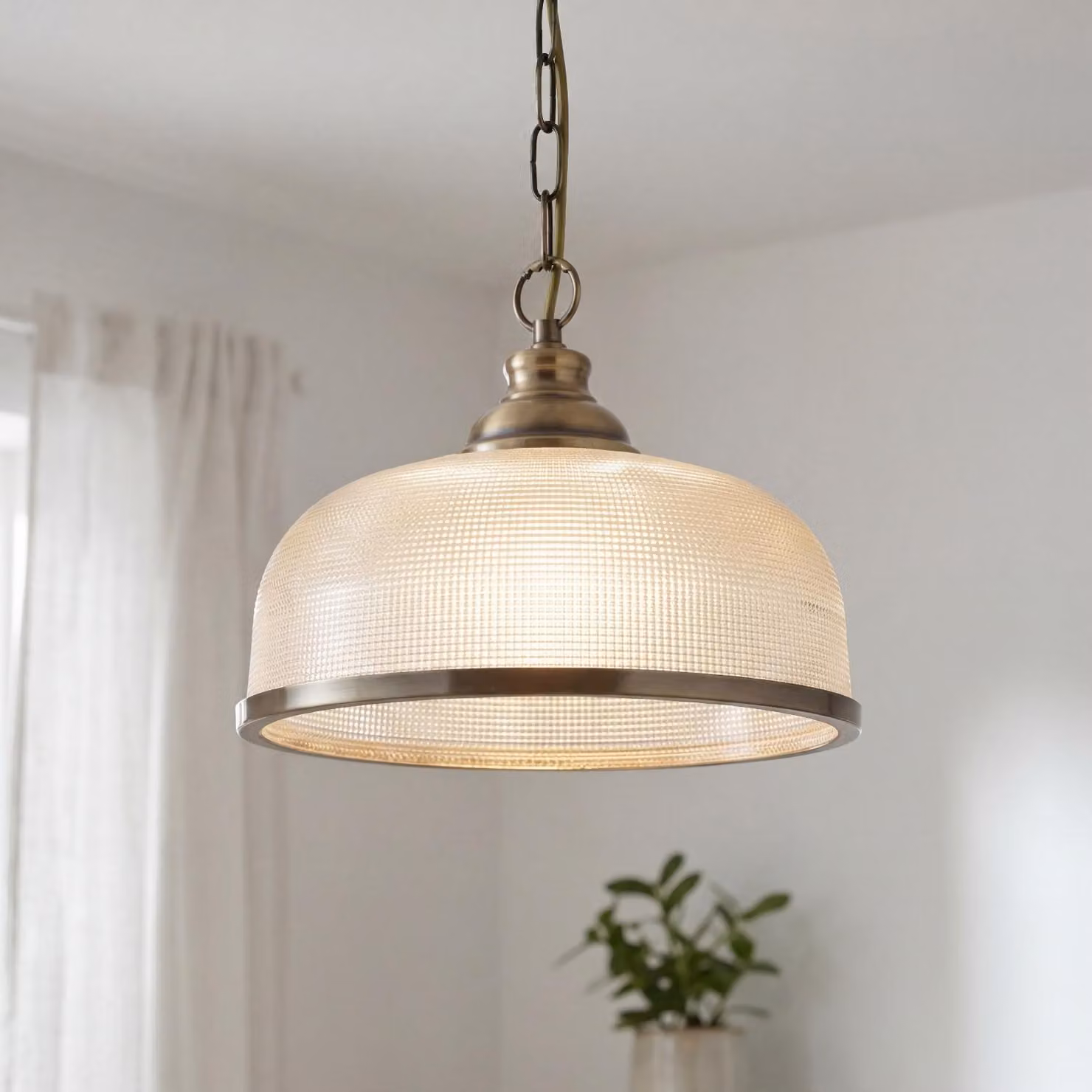 Lampada a sospensione in metallo e vetro larga 27 cm H: max. 120 cm in ottone antico E27 Art Nouveau