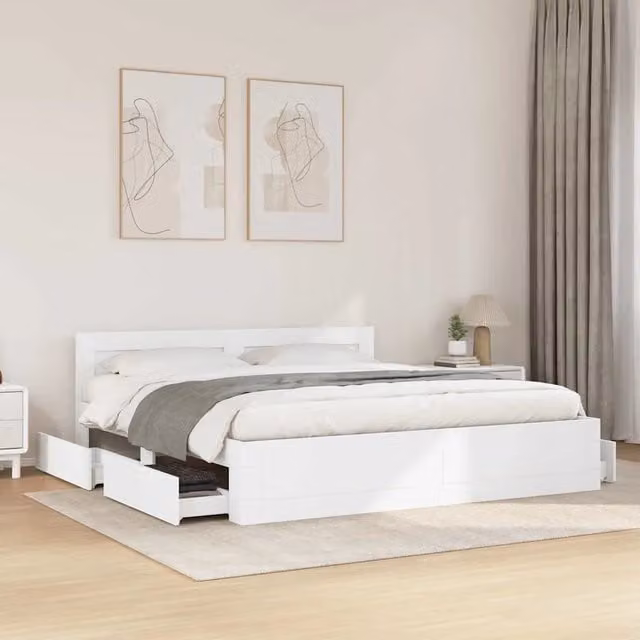 Struttura del letto 2 pcs-Giroletto-Rete del Letto Bianco 193 x 203 cm Legno multistrato