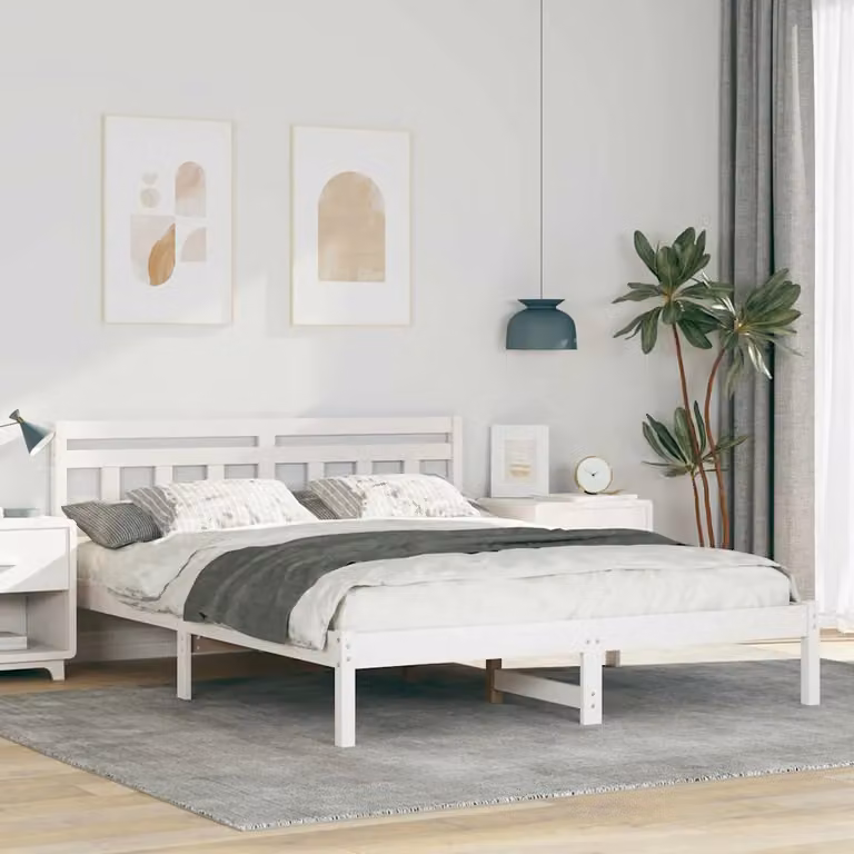 Struttura del letto in pino massello bianco vidaXL L/P: 160 x 200 cm