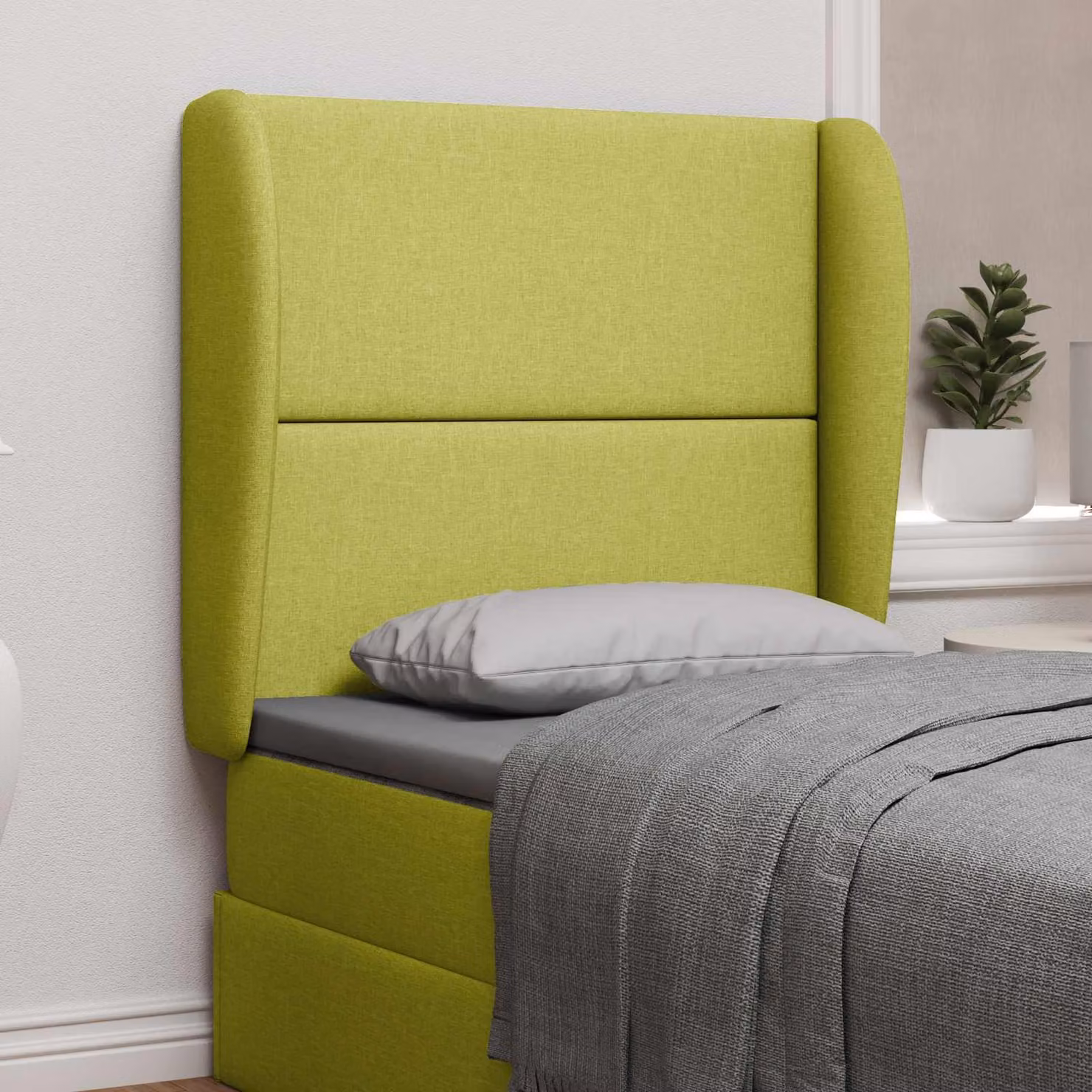 Testata del letto moderna vidaXL in tessuto verde con pannello imbottito e struttura in legno ingegnerizzato, H: 80 cm, L: 23 cm, P: 6 cm
