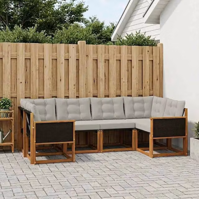 Set di divani da esterno 6 pz Naturale e Grigio chiaro 3382167