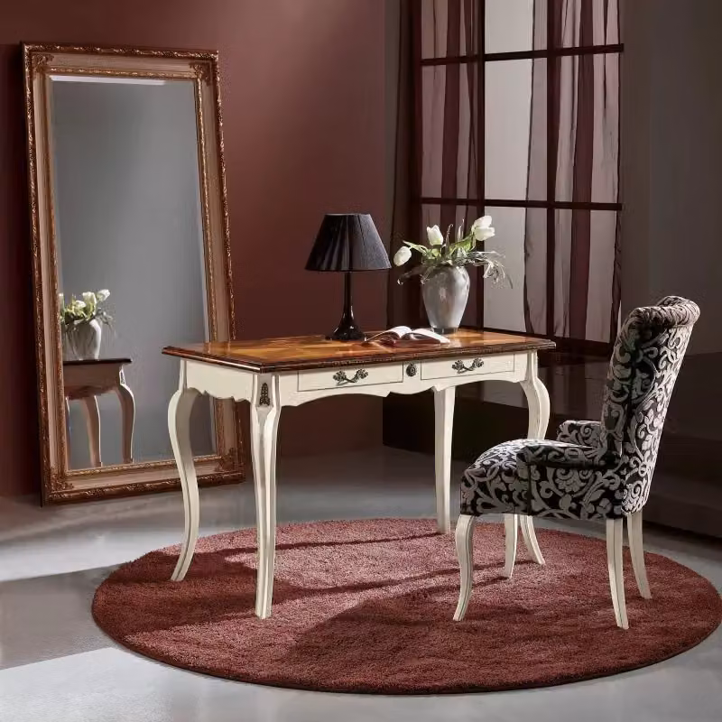 Scrivania Shabby Chic in Legno con 2 Cassetti Mobili 2G Bianco e Marrone L: 120 cm, P: 60 cm, H: 77 cm – 2