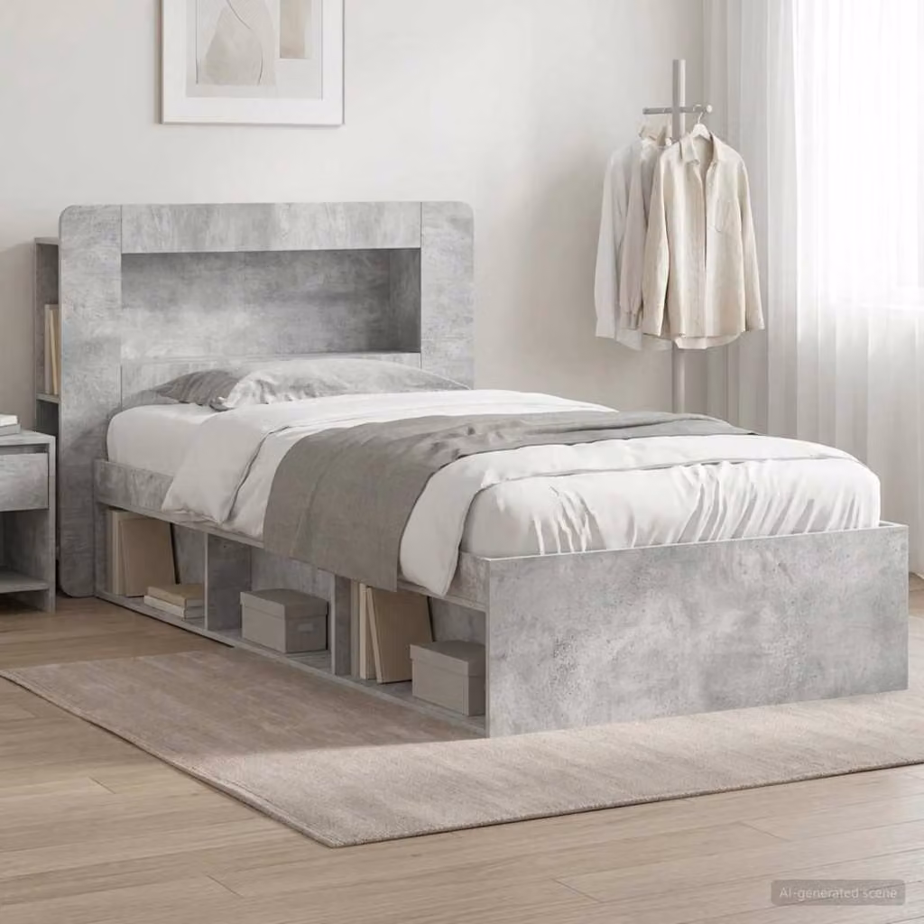 vidaXL Telaio del letto moderno con cassetti in legno ingegnerizzato, Grigio, L/P/H: 200 x 100 x 119,5 cm