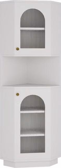 Armadio da bagno angolare moderno Aosom con ante in vetro e illuminazione LED integrata, Bianco