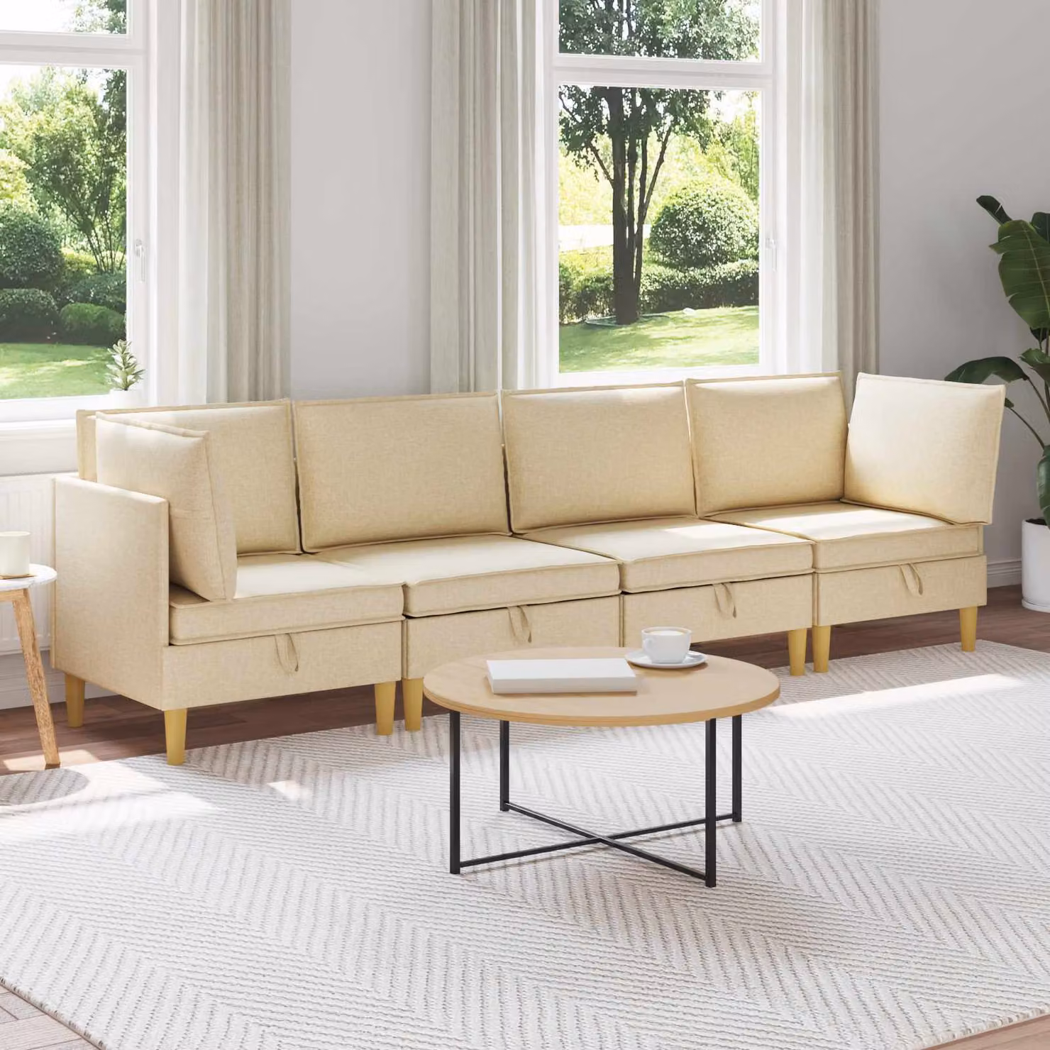 Set di divani modulari vidaXL a forma di L con spazio di archiviazione, 4 pezzi, colore beige