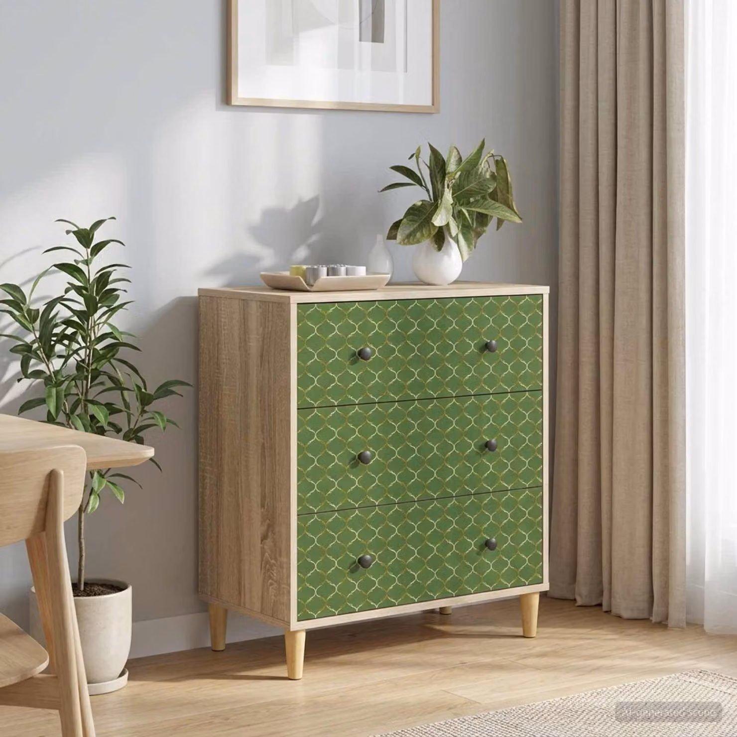 Comodino geometrico con piedini rialzati