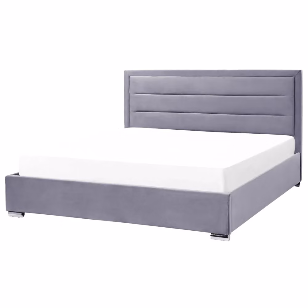 Letto matrimoniale Beliani in velluto grigio con contenitore e design moderno L/P/H: 214 x 188 x 180 cm – 2