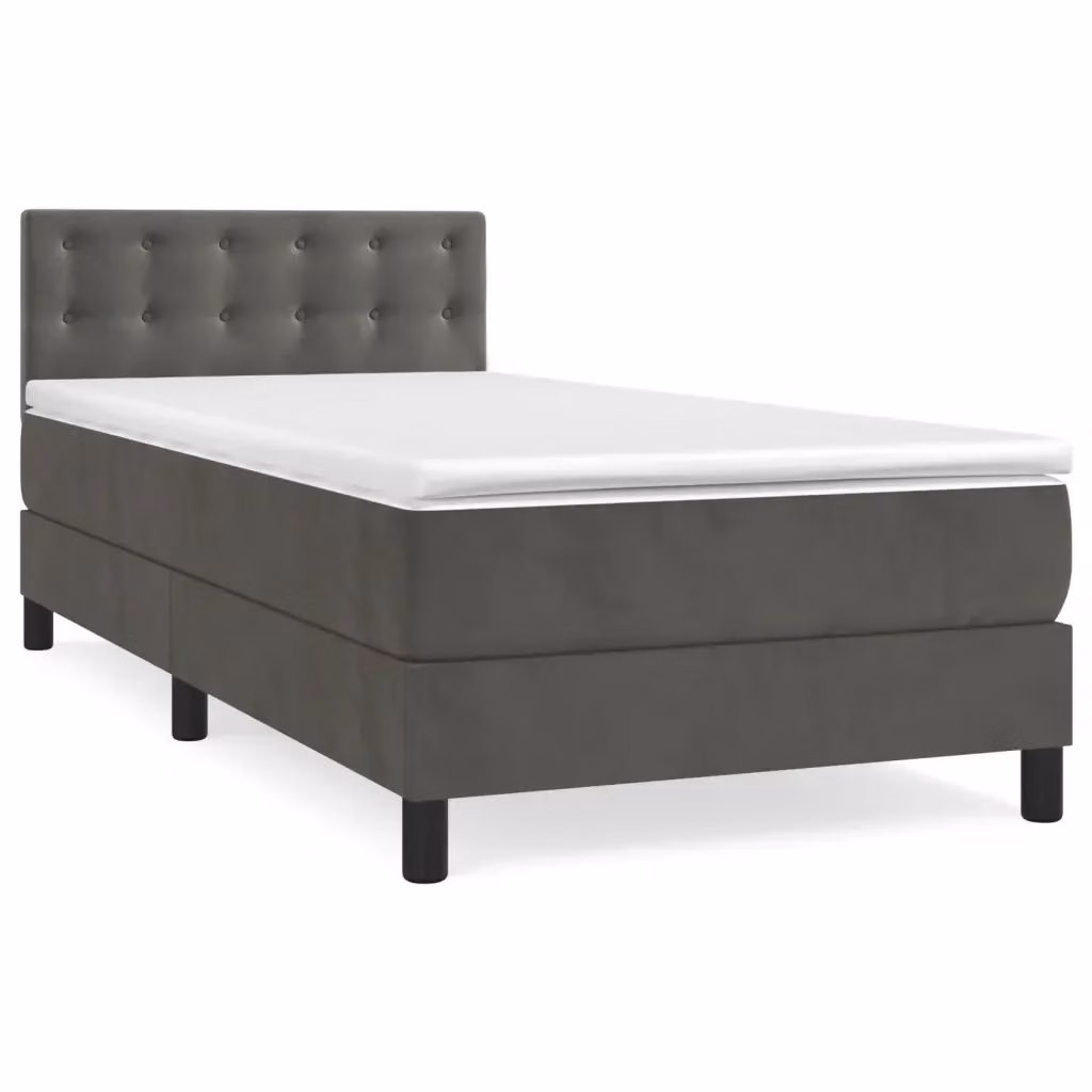 Letto Ibrido con Giroletto a Molle e Materasso vidaXL in Velluto Grigio e Bianco L/P/H: 203 x 90 x 78 cm – 2