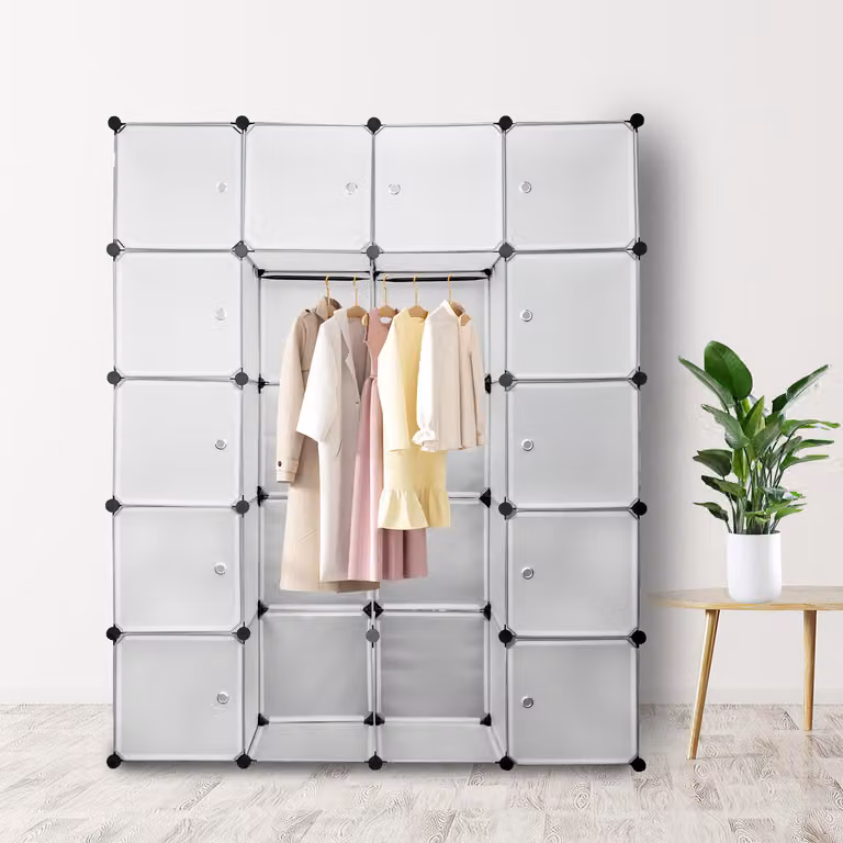 Jopassy Sistema di scaffalatura fai da te Armadio 20 scatole Armadio in plastica Armadio 180x142x37cm Bianco Con Porta