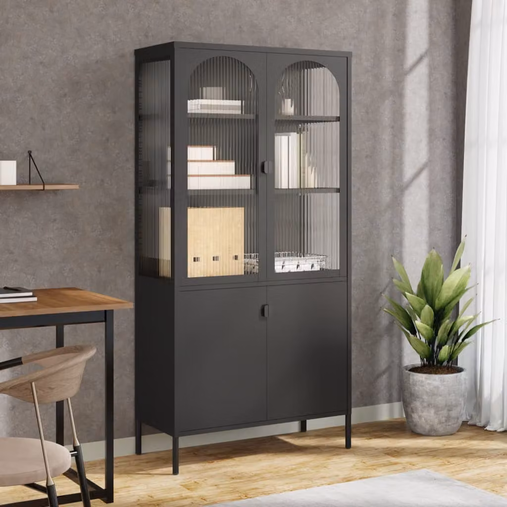 vidaXL Credenza Moderna Nera con Ante in Vetro e Struttura in Metallo L/P/H: 90 x 40 x 180 cm