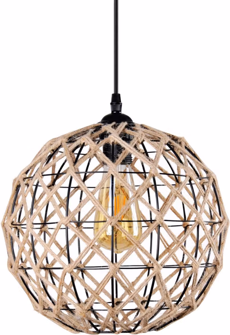 Lampada a sospensione UMEA nero-marrone 1xE27x20W con cavo / sisal, dimensioni: 120x26,5x30 cm, IP20, Polux