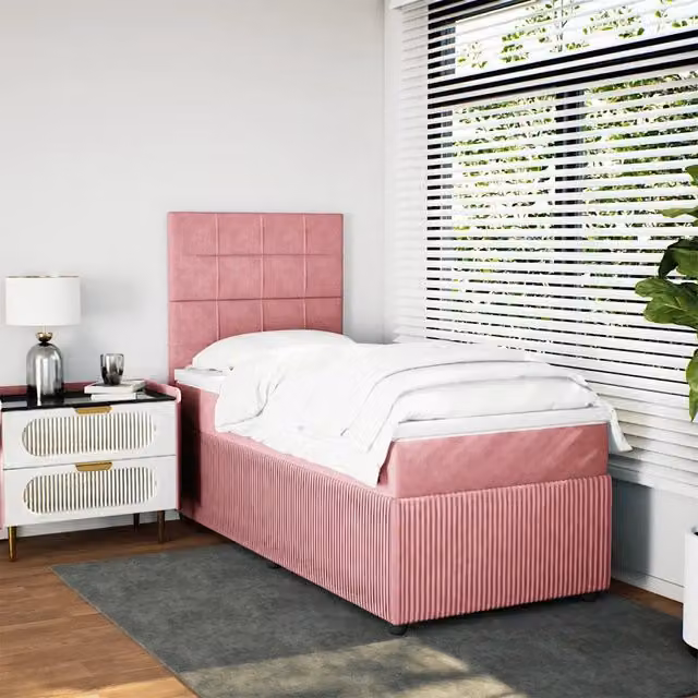 Letto Ibrido con Giroletto a Molle e Materasso vidaXL in Velluto Rosa e Bianco L/P/H: 80 x 200 cm – 1