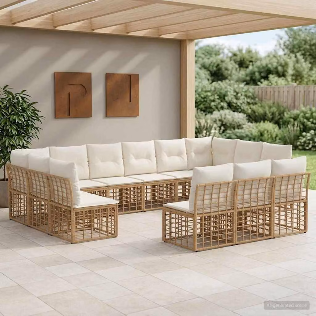 Maison Exclusive - Set da esterno per divano, 13 posti, colore naturale e crema, realizzato in poliestere