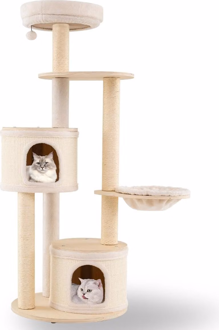 Tiragraffi con 2 casette, cestino, pali in sisal, 152 cm