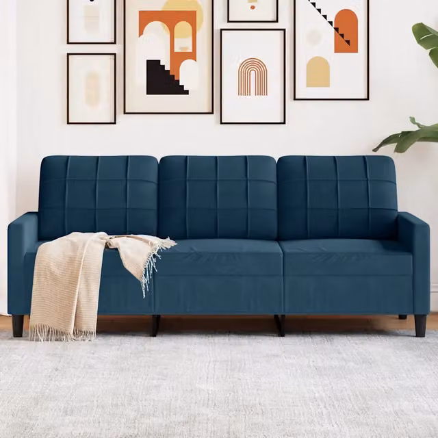Divano a 3 Posti-Sofa 3 Posti Blu 180 cm in Velluto 402331