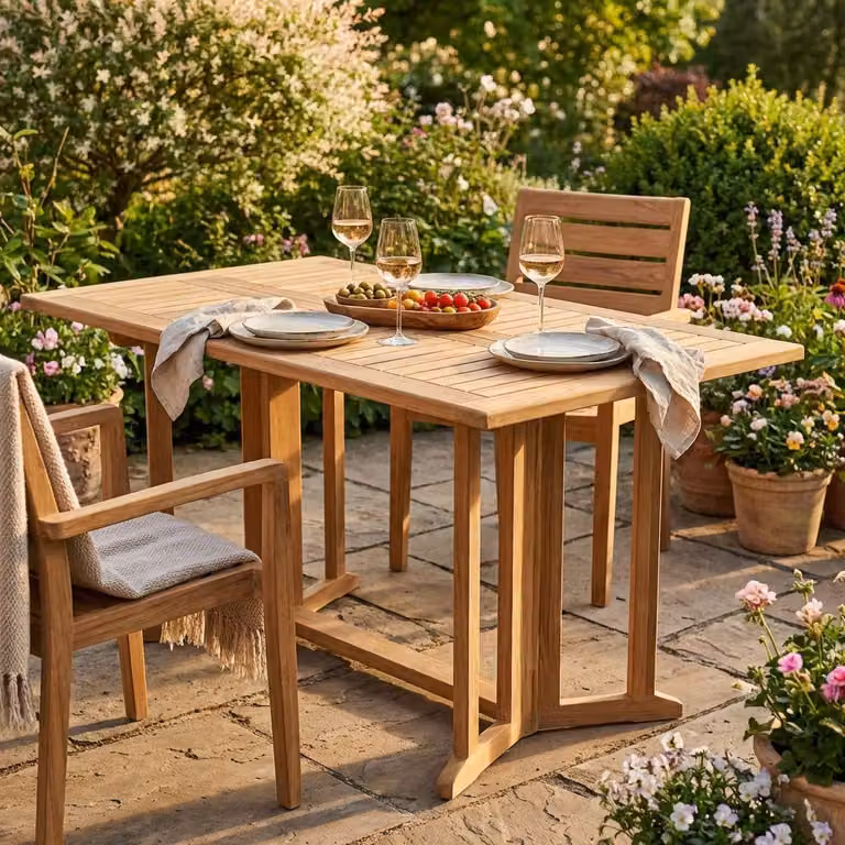 Milani Home - tavolo da giardino pieghevole in teak 150 x 80 cm, rettangolare, per terrazzo e outdoor