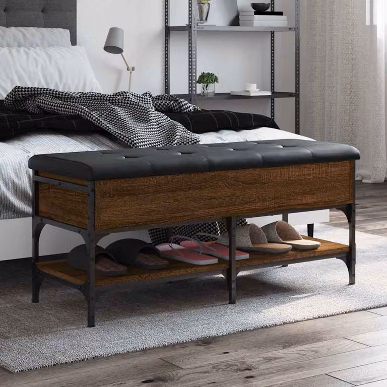 vidaXL Panca Porta Scarpe in Legno e Metallo Stile Industrial, Colore Marrone e Nero, L 102 x P 42 x H 45 cm
