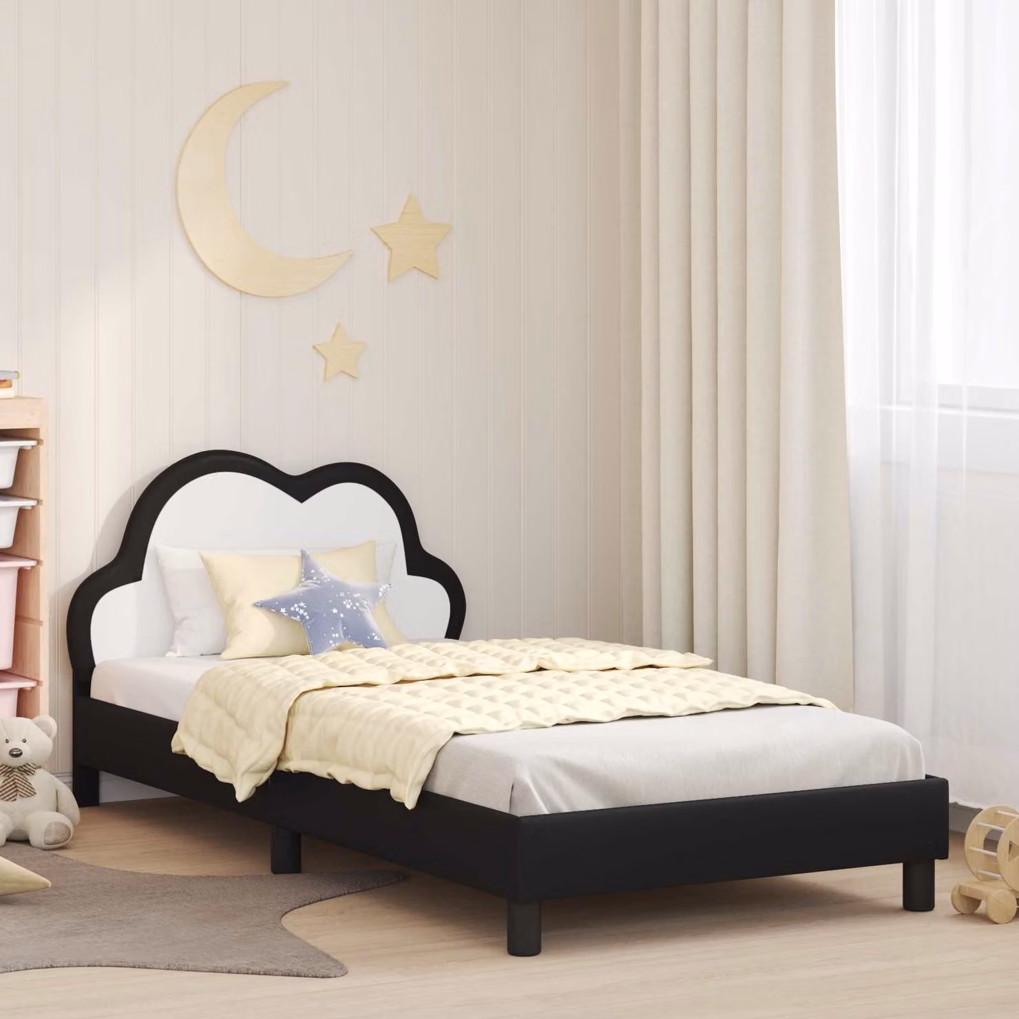 Struttura letto per bambini vidaXL con testata in similpelle nera, L 80 x P 200 cm