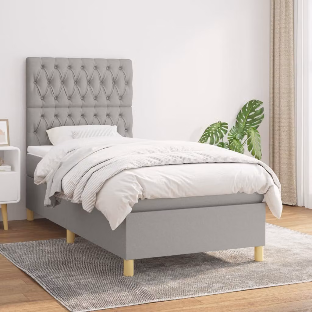 vidaXL Letto Ibrido con Giroletto a Molle e Materasso a Tasche Grigio Chiaro e Bianco L/P/H: 100 x 200 x 128 cm