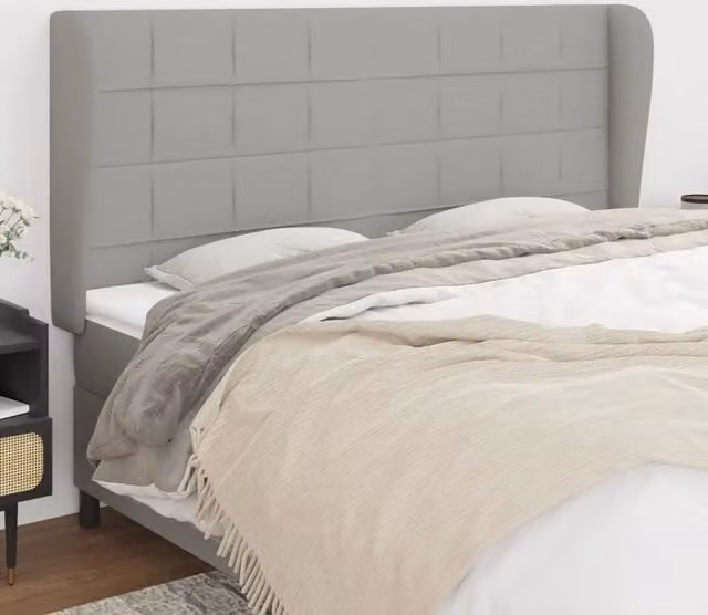 Testiera con Orecchie Design Mania in Tessuto Grigio Chiaro L: 163 cm, P: 23 cm, H: 118/128 cm – 1