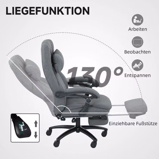Sedia da ufficio ergonomica REDOM con massaggio USB, schienale reclinabile e poggiatesta, Grigio